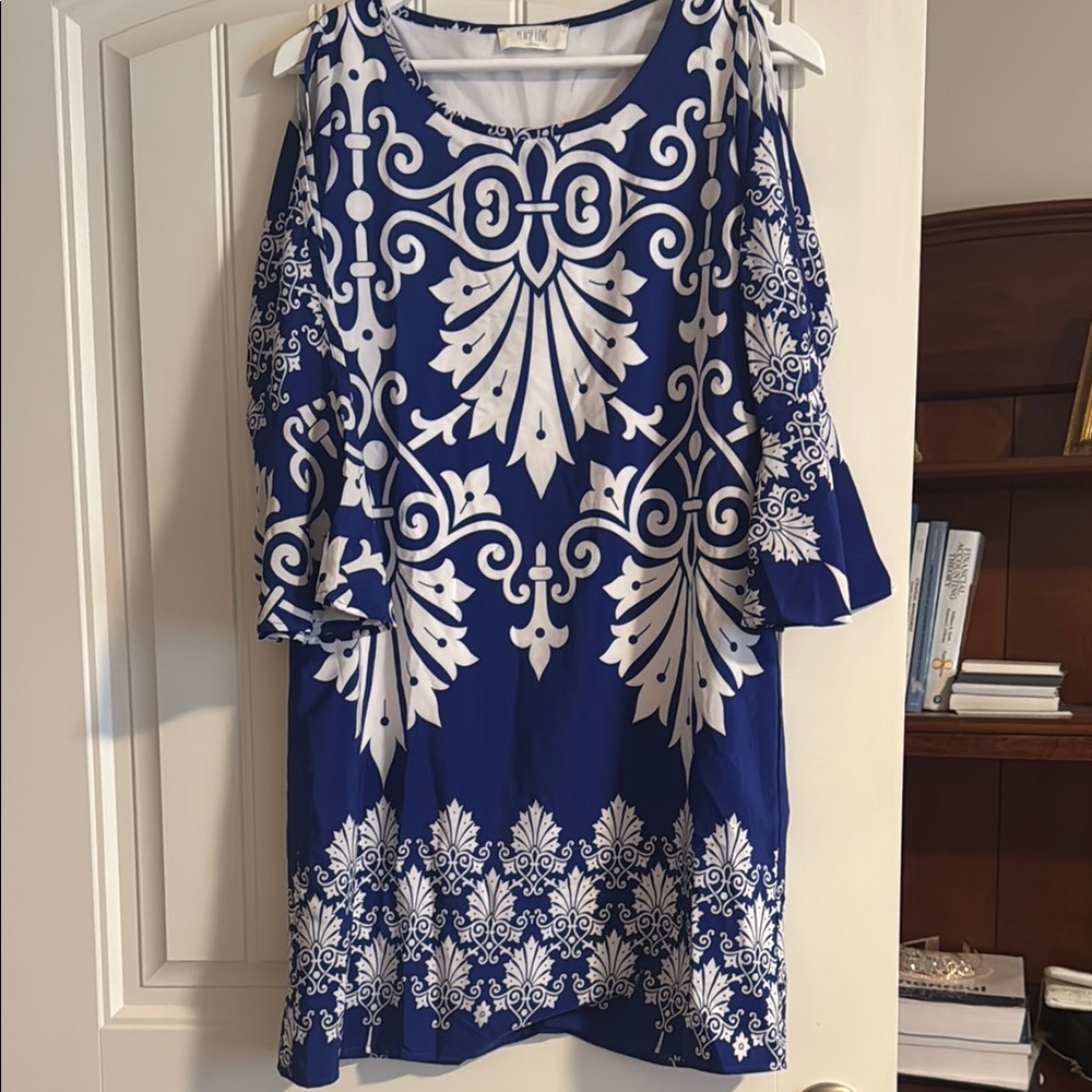 Blue and White Patterned Dress